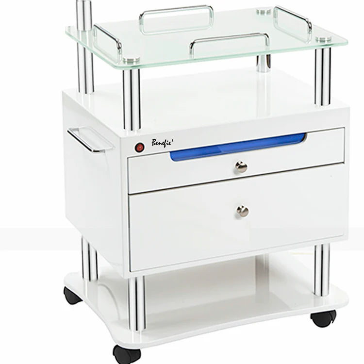 Benefie' Pro Multipurpose Professional Beauty Trolley with built in Sterilizer Draw and magnifying lamp post