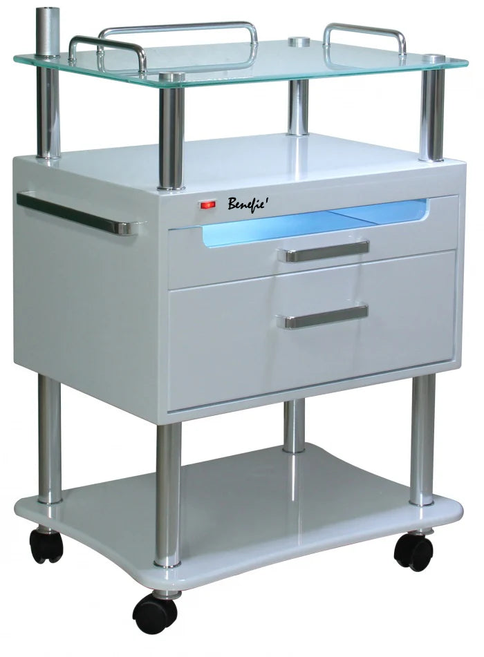 Benefie' Pro Multipurpose Professional Beauty Trolley with built in Sterilizer Draw and magnifying lamp post